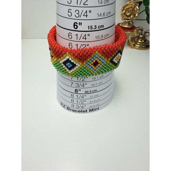 Handmade Beaded Cuff Bracelet Sz7 Colorful Western Style Boho Statement - Picture 4 of 6